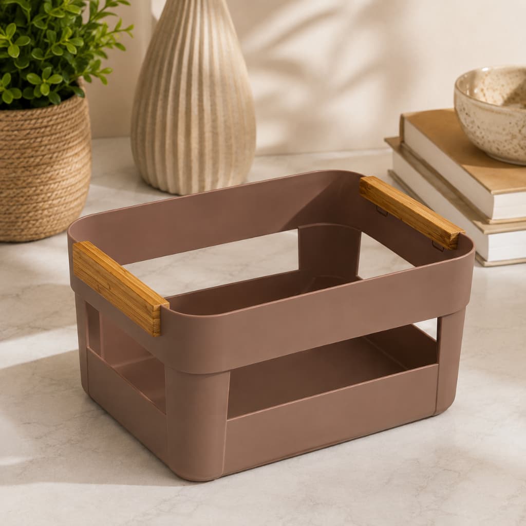 Cesto Lume 14L Ou com Alças de Bambu Organizador Multiuso para Cozinha Banheiro e Quarto