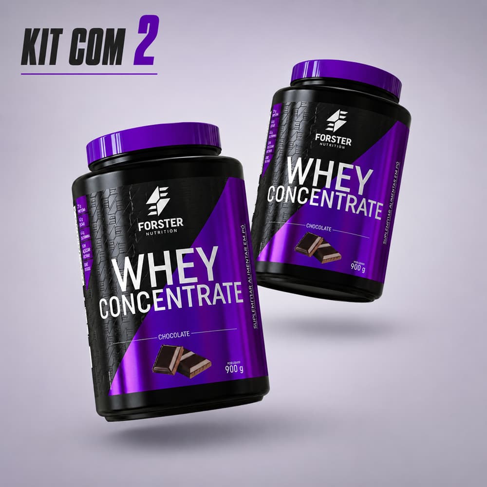 KIT 2 Whey 900g Chocolate Forster Nutrition Proteína Concentrada Suplemento para Treino Recuperação e Ganho de Massa