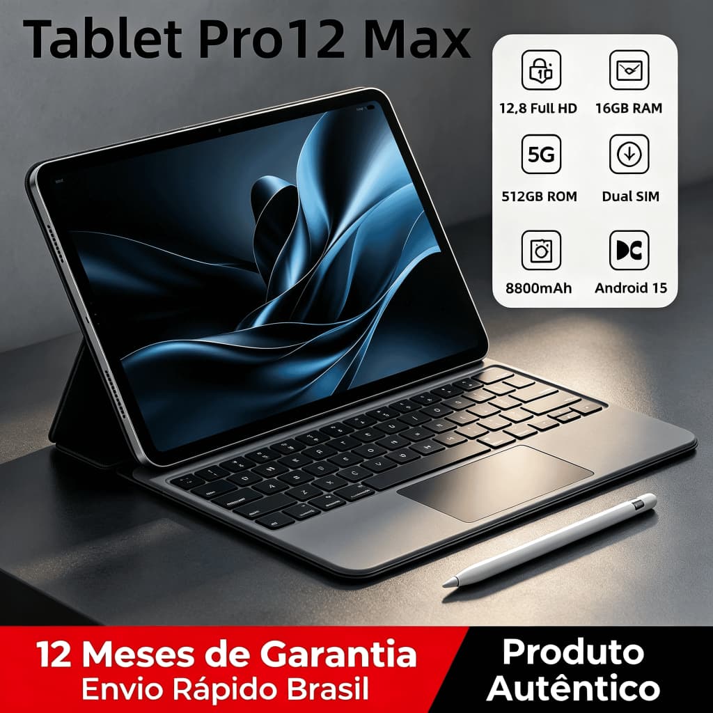 【Teclado e mouse grátis】Tablet Galaxy Pro12 Max de 11,6 polegadas, 16 GB + 512 GB, 8.800 mAh, 120 Hz Pagamento parcelado