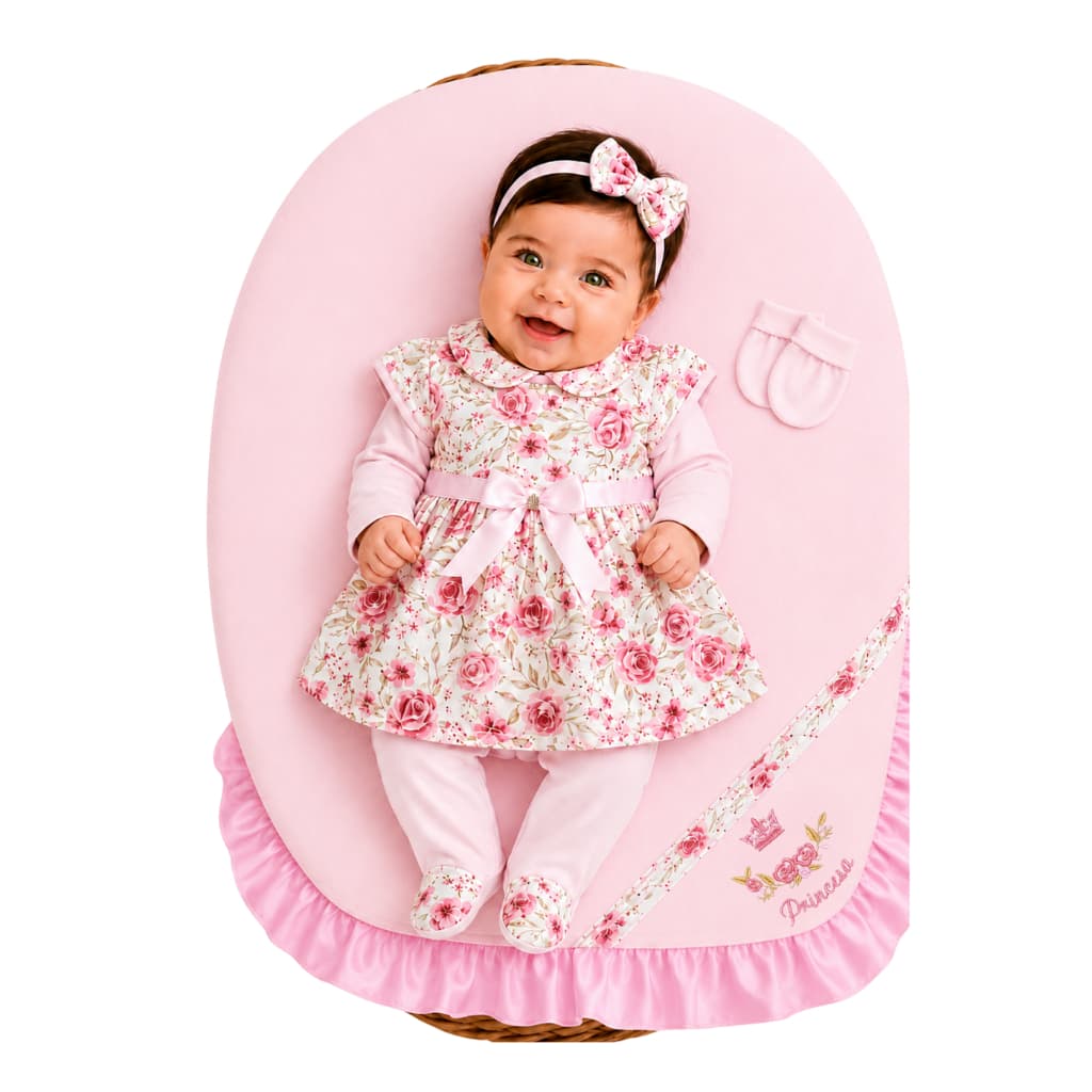 Saída Maternidade Menina Tati Rosa 05 peças Roupa de Bebê Menina Recém-Nascido