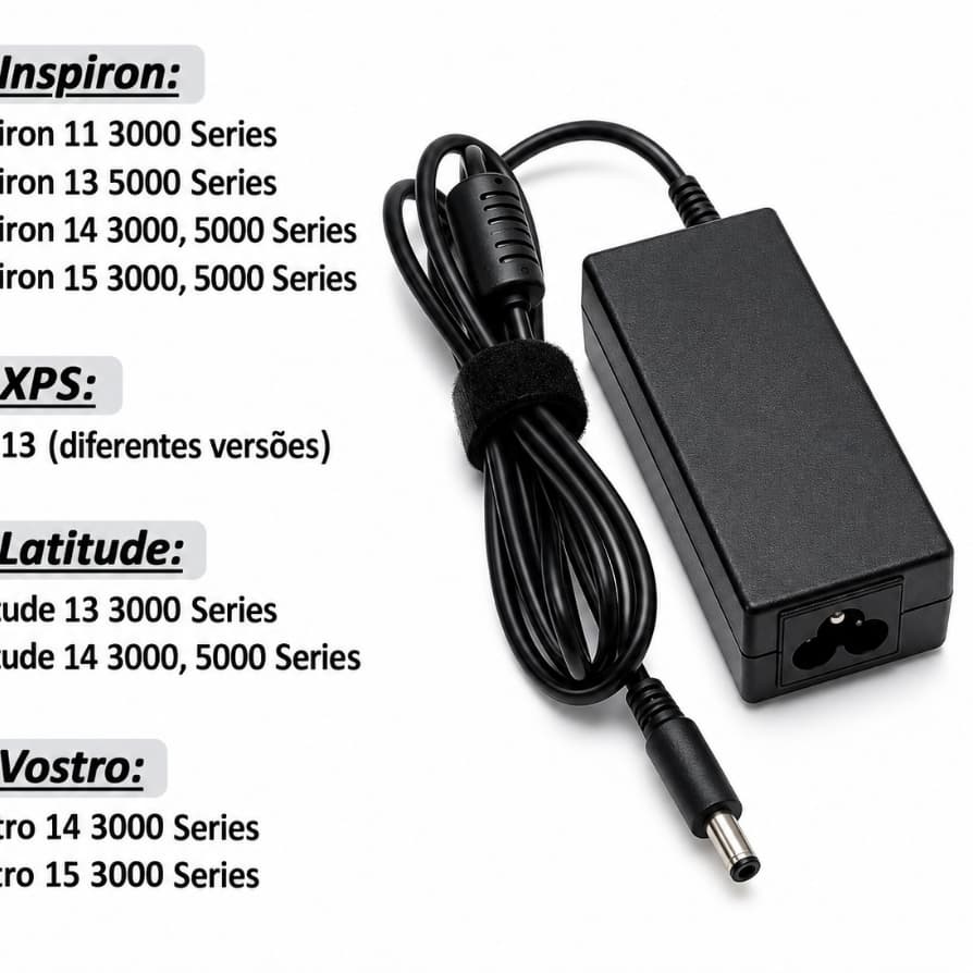 Fonte Carregador compativel Dell Latitude inspiron 19.5v 3.34a 65w La65ns2-01 Plug Fino