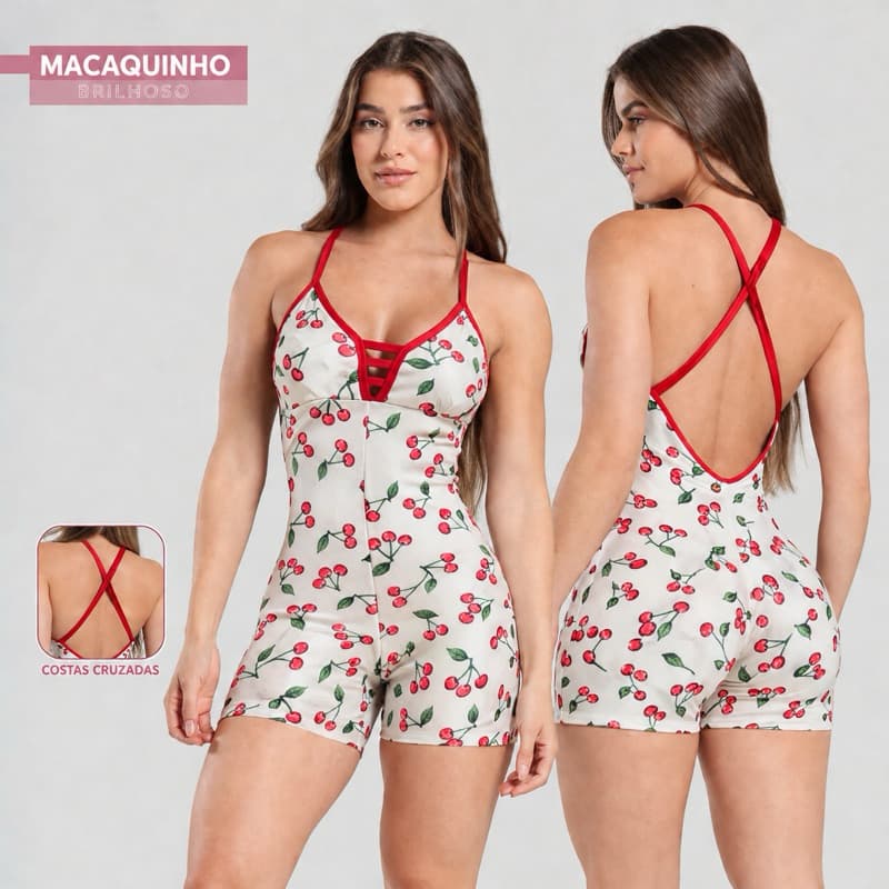 Macaquinho Fitness de Alça Fina Slim Decote V Academia Feminino