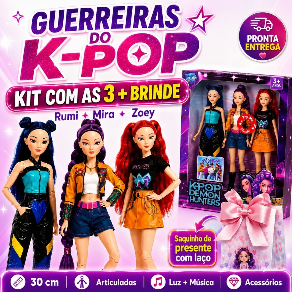 Bonecas Guerreiras Do Kpop Kit 3 Articuladas Luz Música 30cm