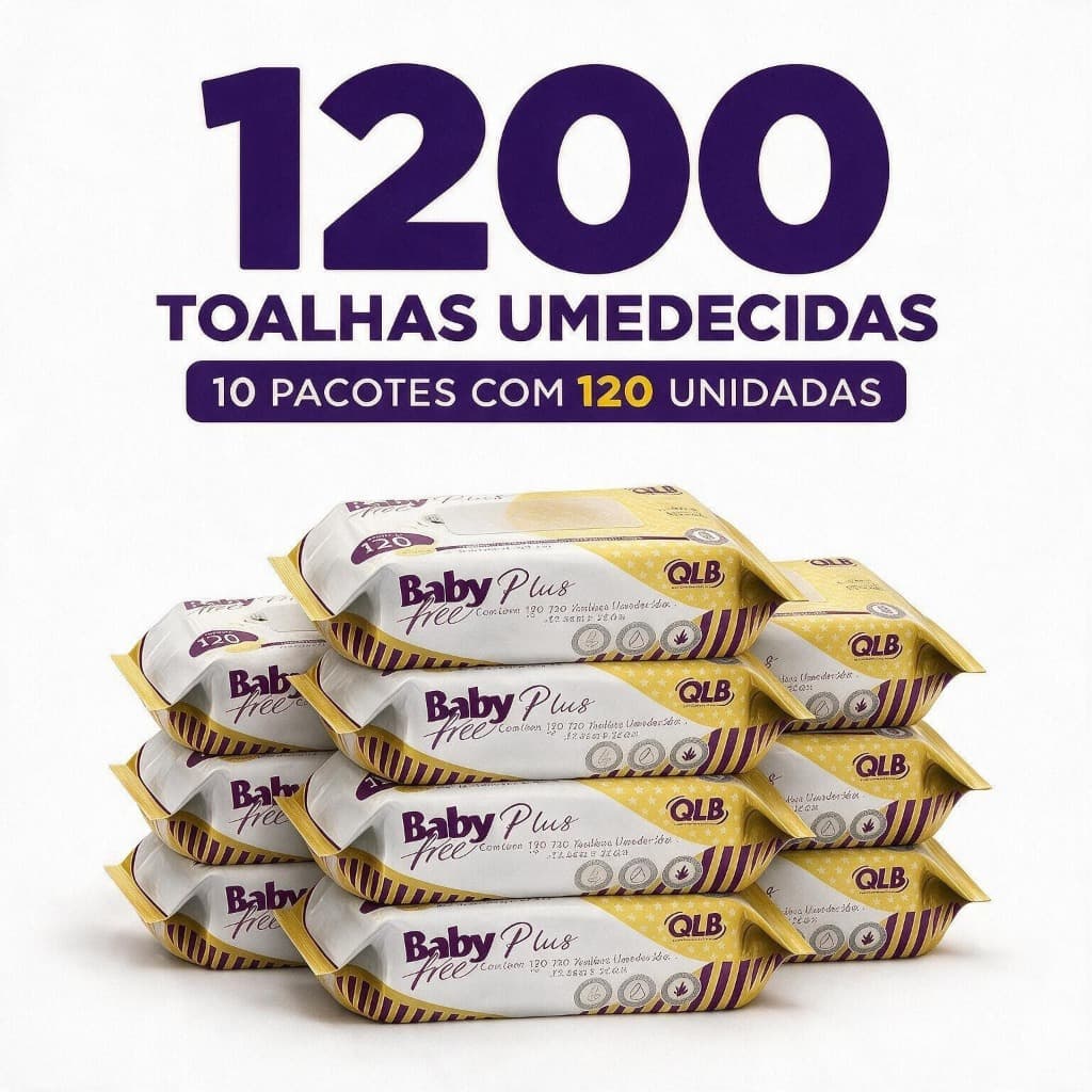Caixa com 10 Lenços/Toalhas Umedecidas Baby Free Plus c/ 120 Unidades Cada
