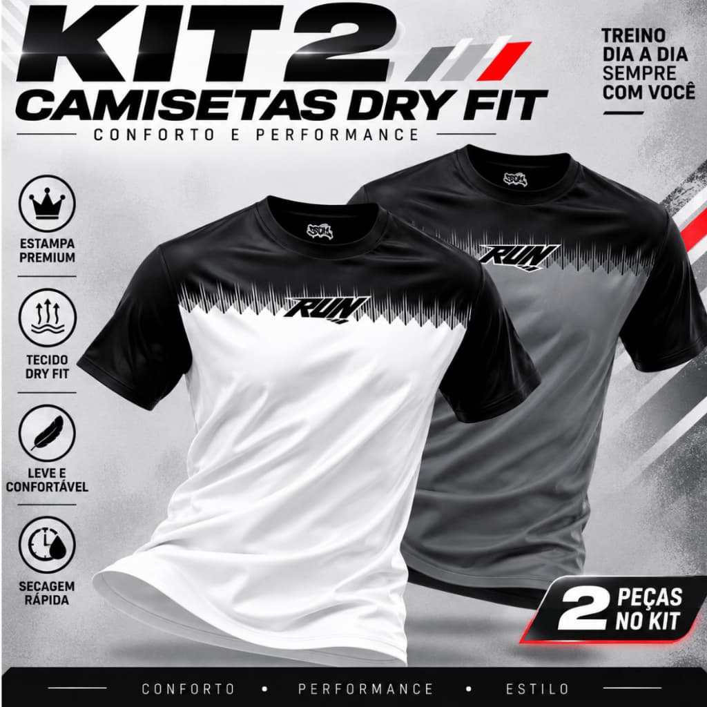 Kit 2 Camiseta Dry Fit Masculina Academia Leve, Confortável Musculação Gym Treino