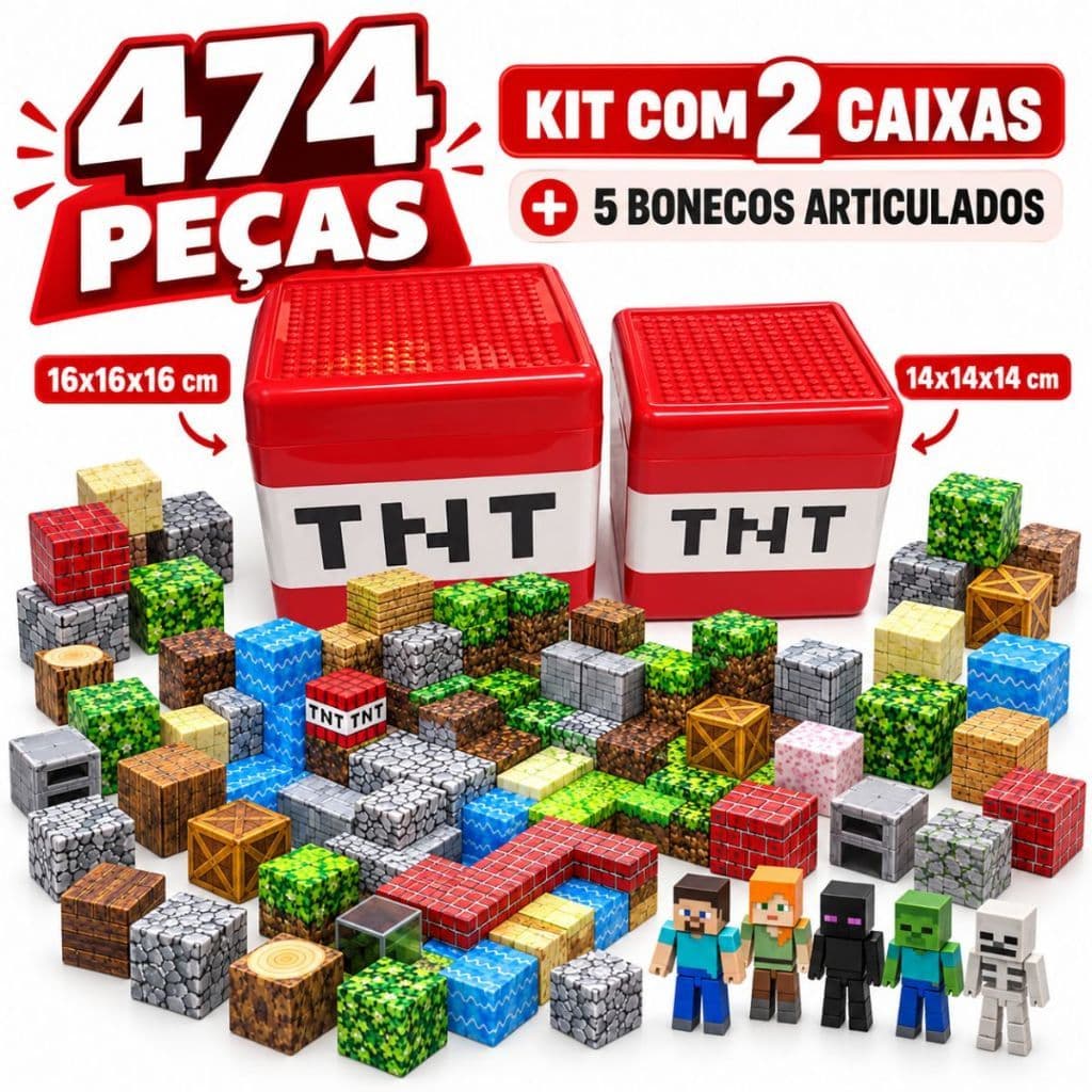 Bloco Magnético de Montar Educativo Cubo Infantil TNT 180/294 Peças + Bonecos Brinquedo Interativo