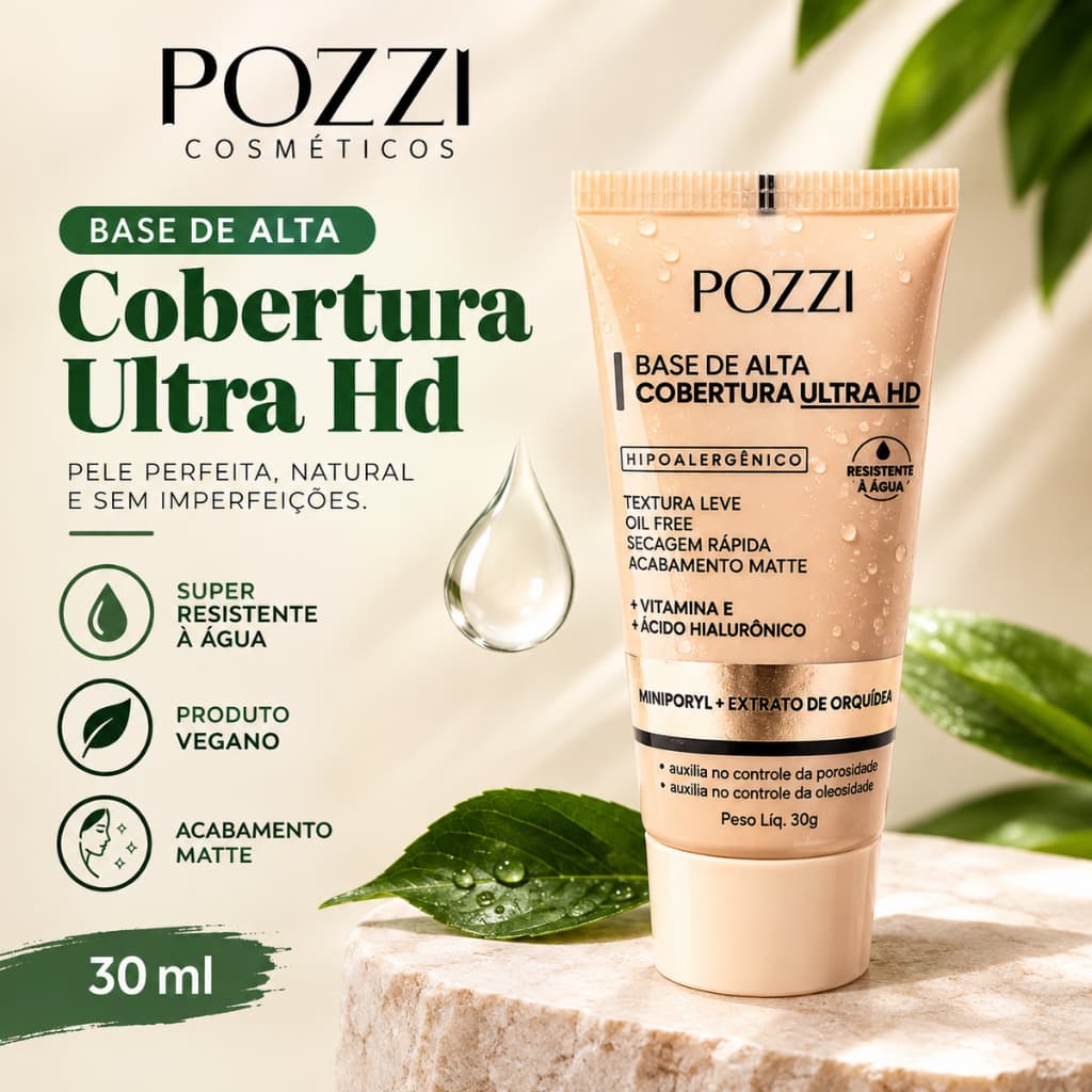 Base Líquida Matte Ppzzi 30ml Alta Cobertura Resistente à Água Vegana