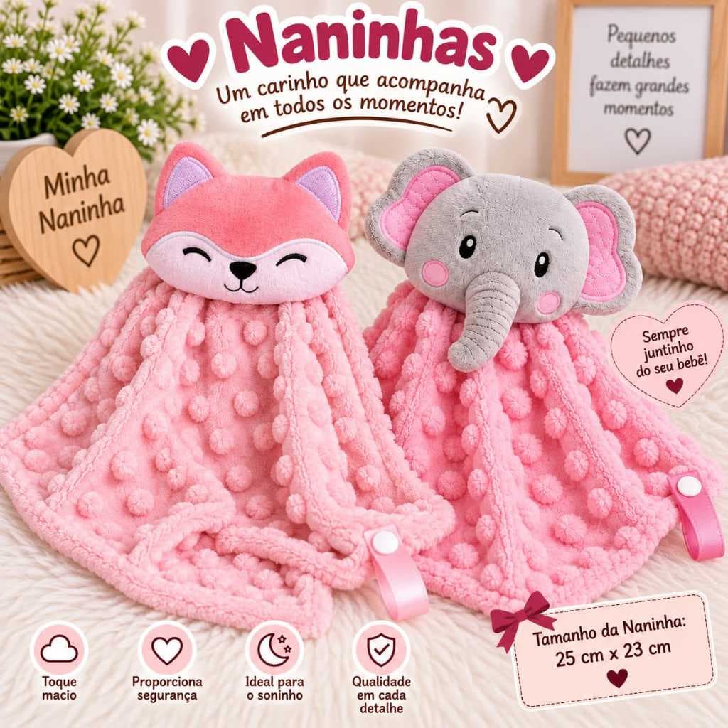 Kit 2 Naninha Para Bebê Menina Menino Pipoquinha Prendedor de Chupeta 25X 23 CM Infantil