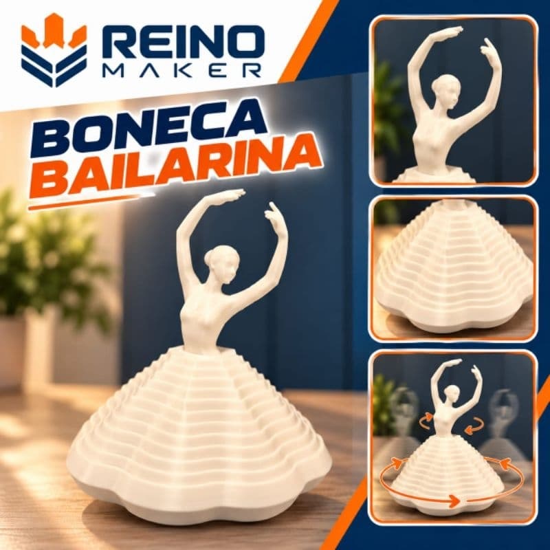 Boneca Bailarina Giratória 3D – Decoração Articulada | Várias Cores – Reino Maker