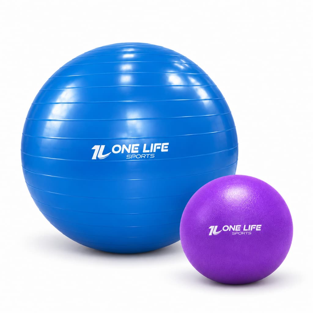 Bola de Pilates 65 cm + Overball Kit Fitness para Alongamento, Exercícios, Condicionamento Físico e Treino em Casa