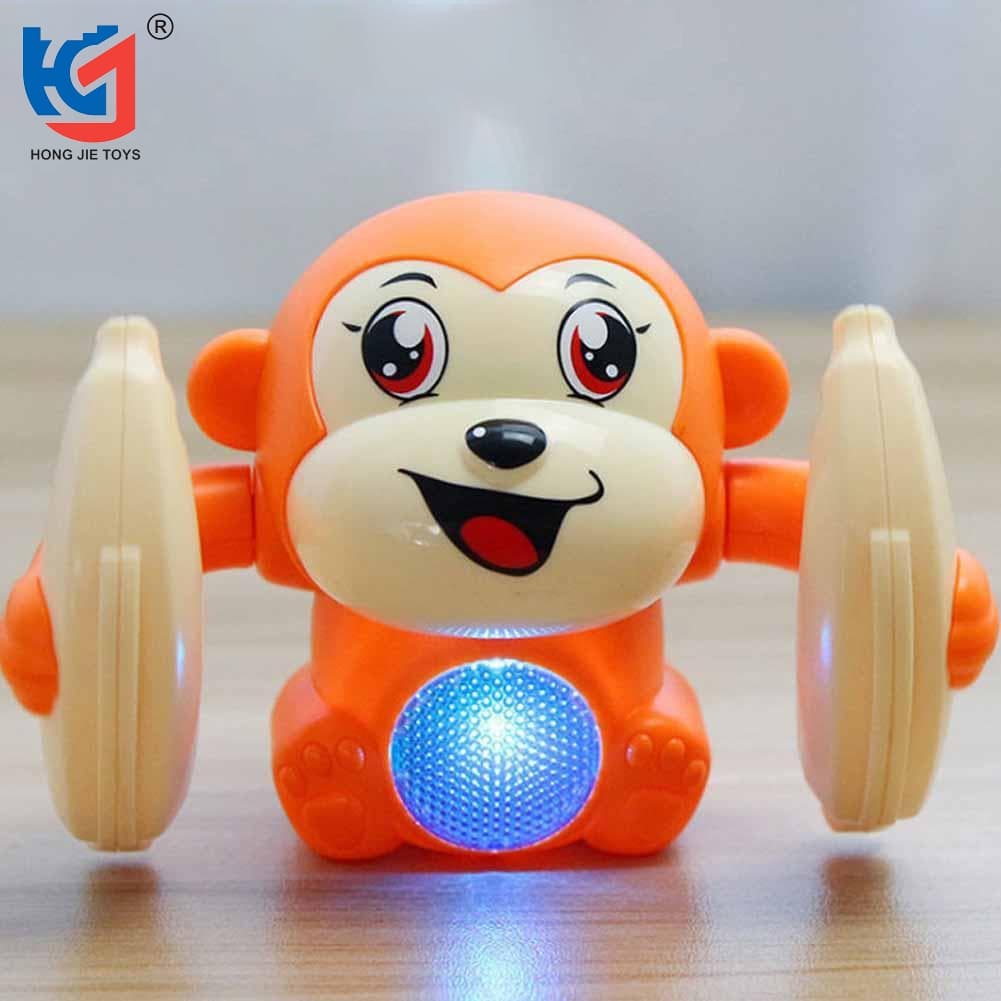 Macaco Elétrico Interativo Rolante com Luz e Música, Brinquedo Infantil Educativo para Bebês e Crianças