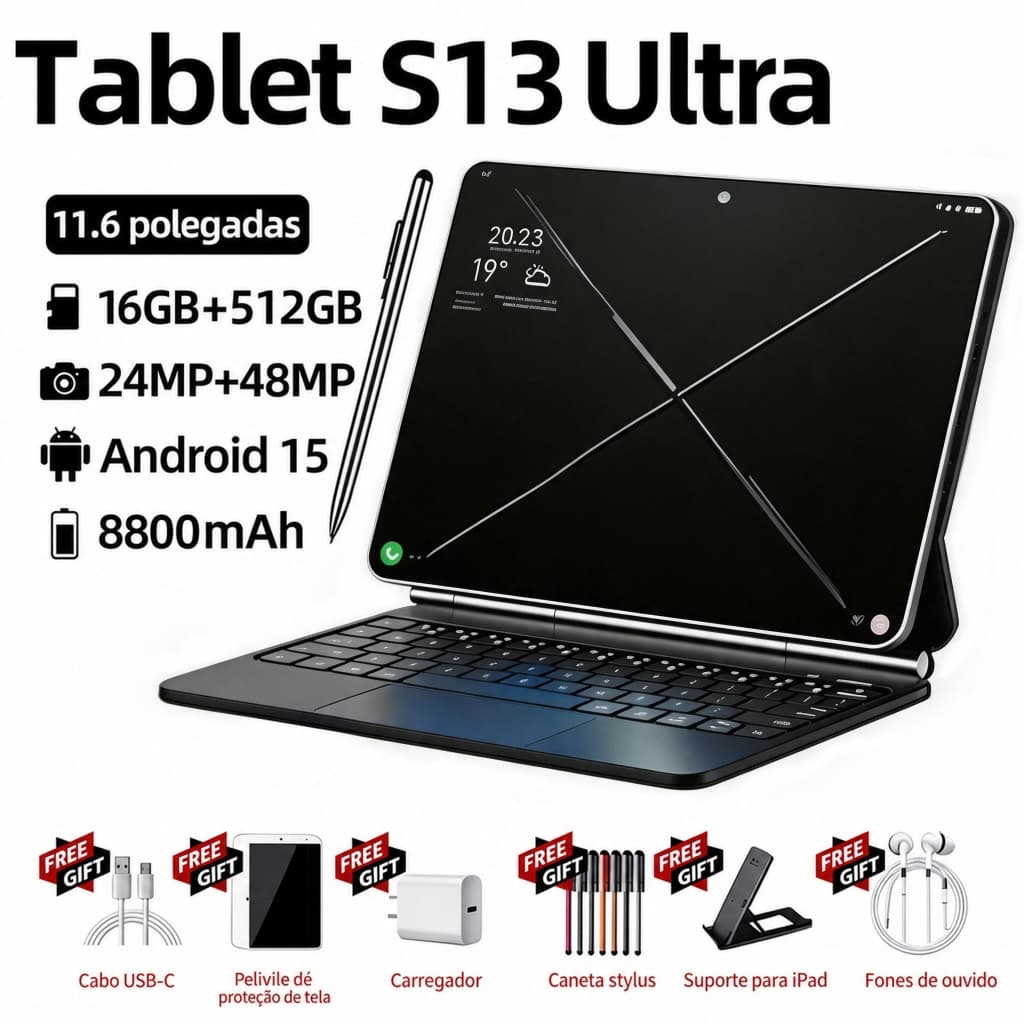 【Teclado e mouse gratuitos】Tablet Galaxy S13 ultra Tablet 11.6 polegadas 16 GB + 512 GB 8800 mAh Android 5G Dual-SIM