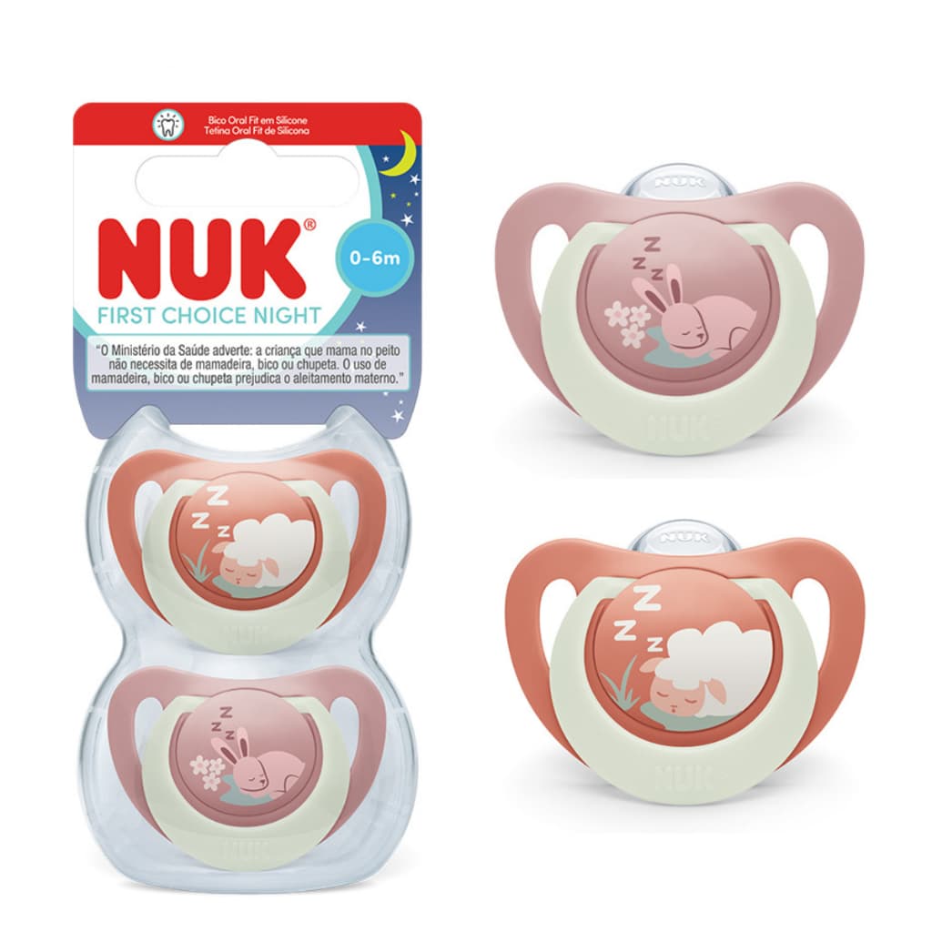 Kit Chupeta NUK First Choice Night Brilha No Escuro Bico Silicone Ortodôntico Estojo esterilizável 0-6m