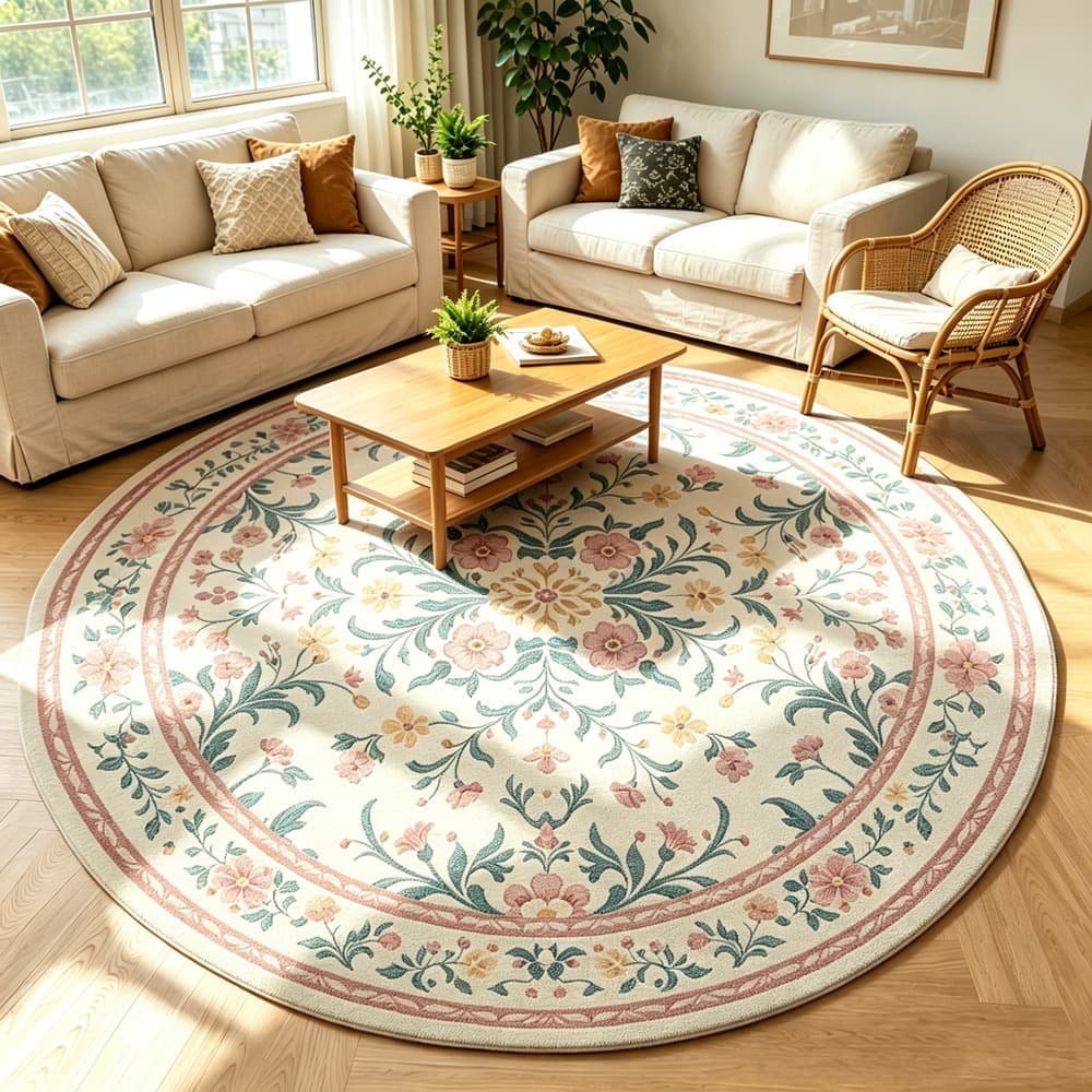 Tapete Redondo 1,50x1,50 Sala Quarto Floral Antiderrapante Lavável Macio Aveludado Decorativo Abelle Casa