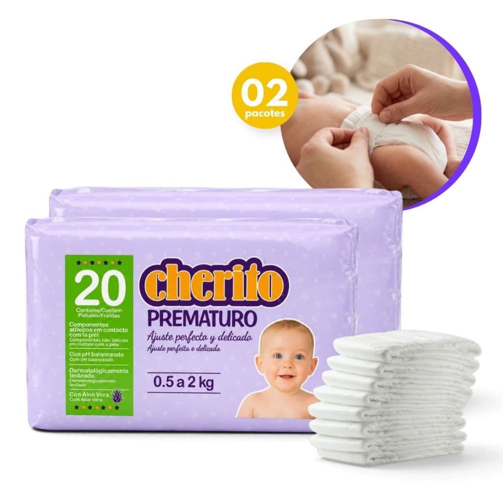 Kit Fralda Cherito Prematuro 40 Unidades 2 Pacotes Fralda Bebê Recém Nascido Descartável