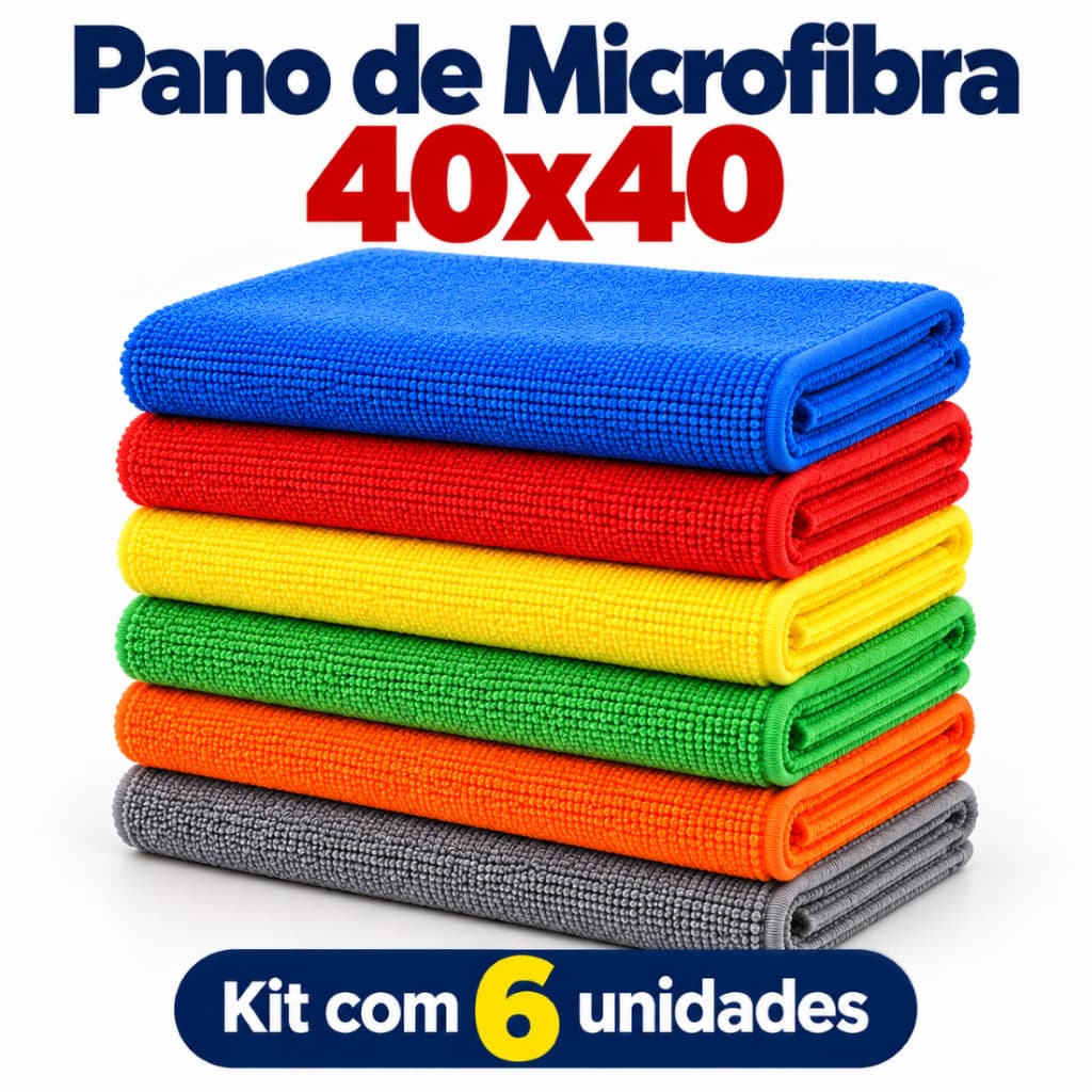 Kit 6 Panos de Microfibra 40x40cm 200gsm para Casa Carro Vidros e Limpeza