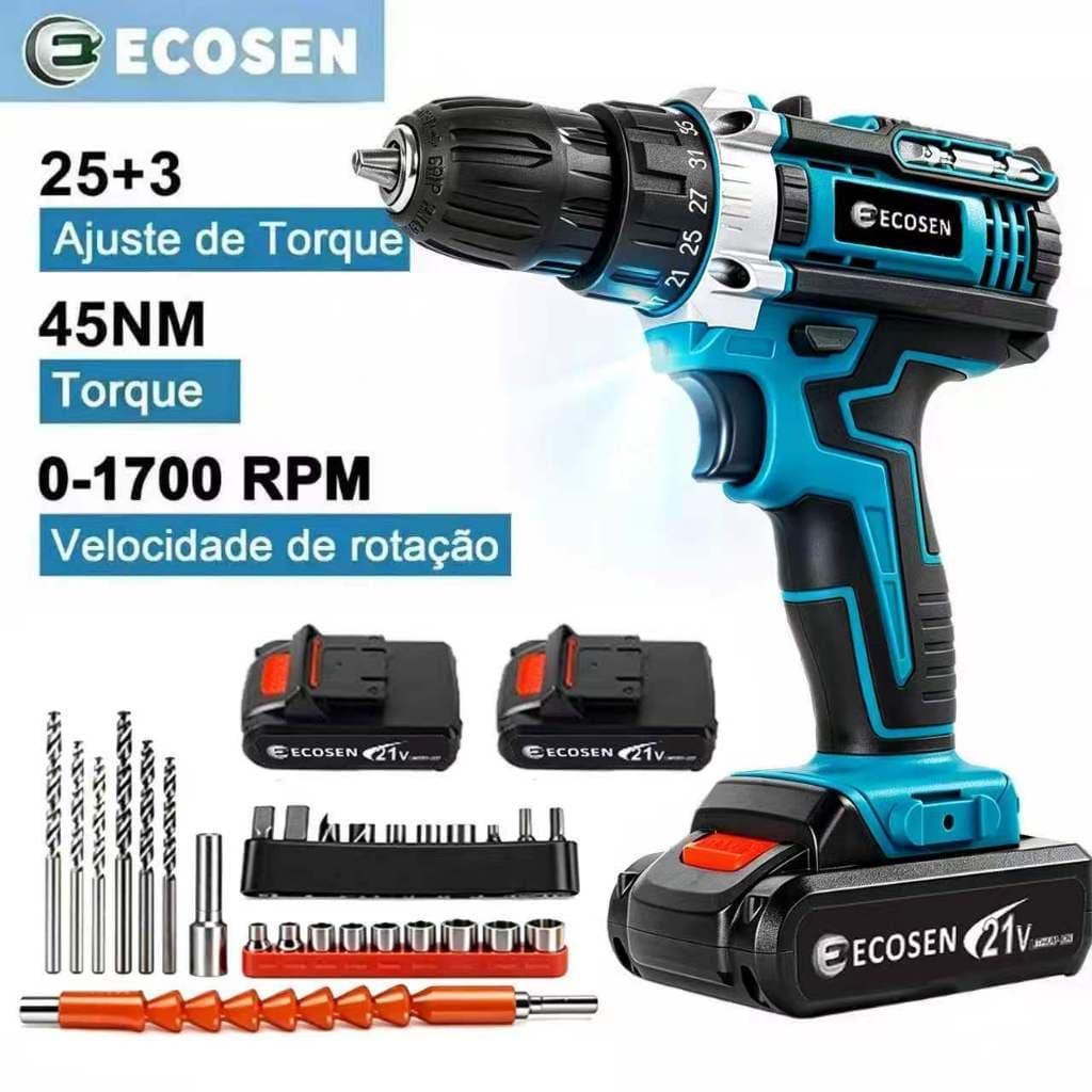 Furadeira de Impacto Parafusadeira 2 Baterias 45N.m Bivolt com Brocas e Bits