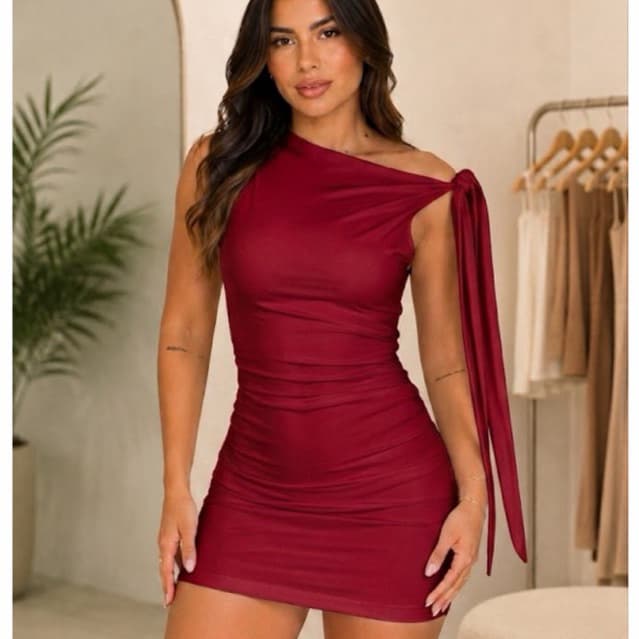 Vestido feminino com amarração no ombro curto suplex premium elegante (MARIA)