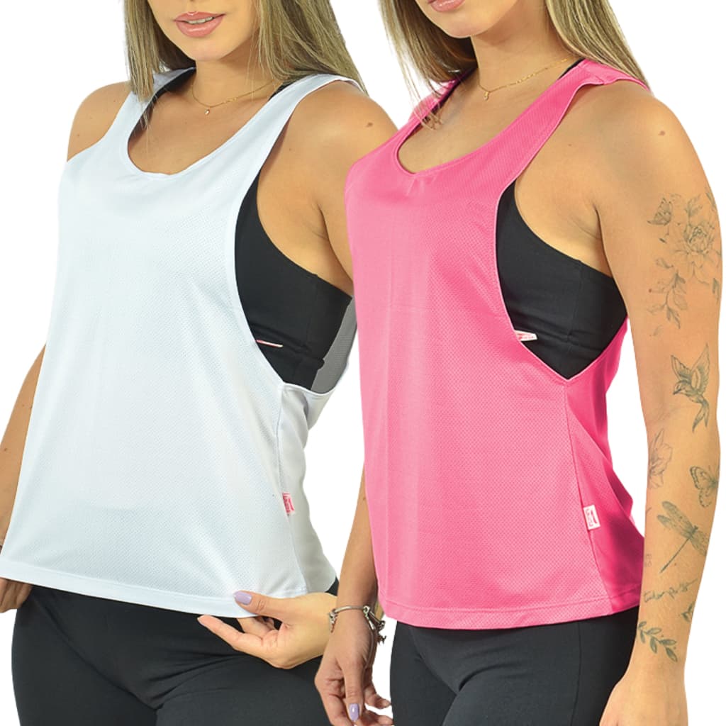Kit 2 Regatas Cavada Dry Furadinha Fitness Feminina Blusa Roupa de Academia