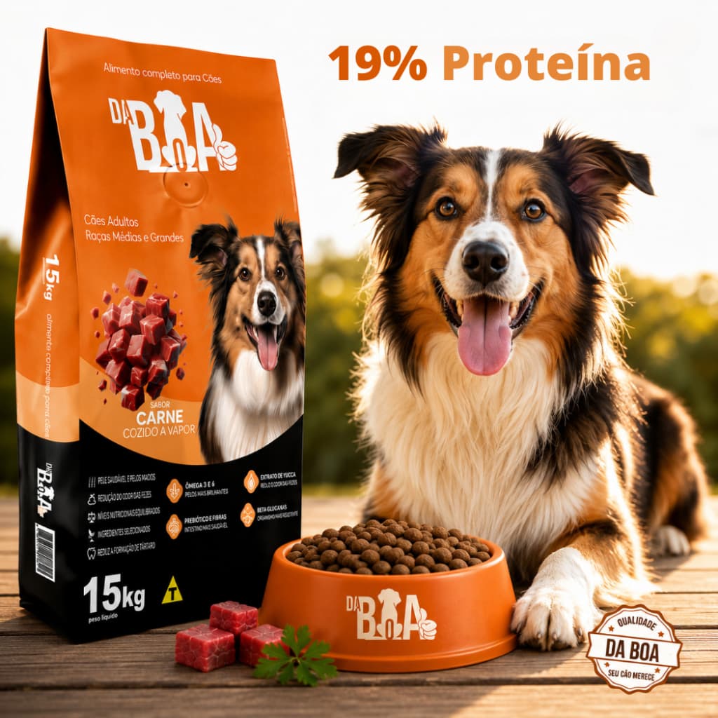 Ração para Cachorro Adulto Raças Médias e Grandes DaBoa 19% Proteína Sabor Carne 15 Kg