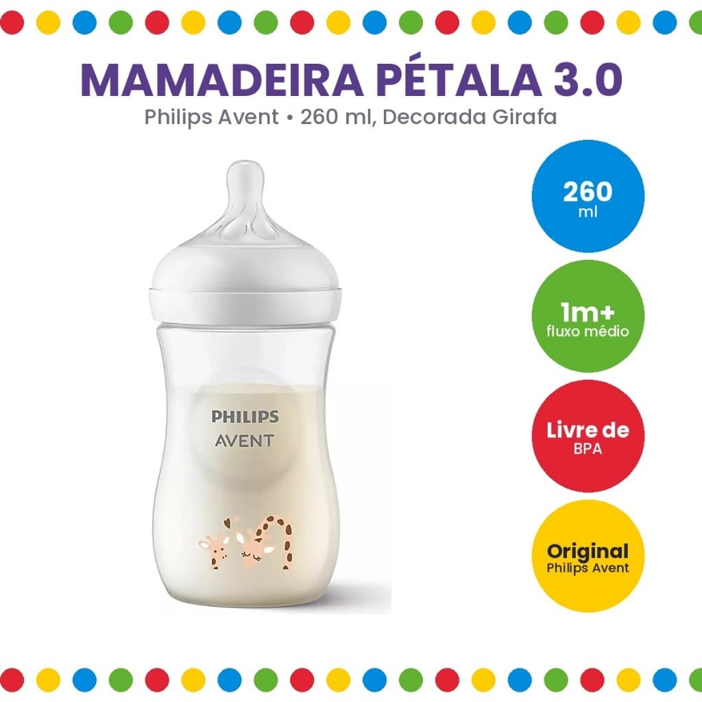 Mamadeira Pétala 3.0 - 260ml - Decorada Girafa - Philips Avent (SCY903/66)