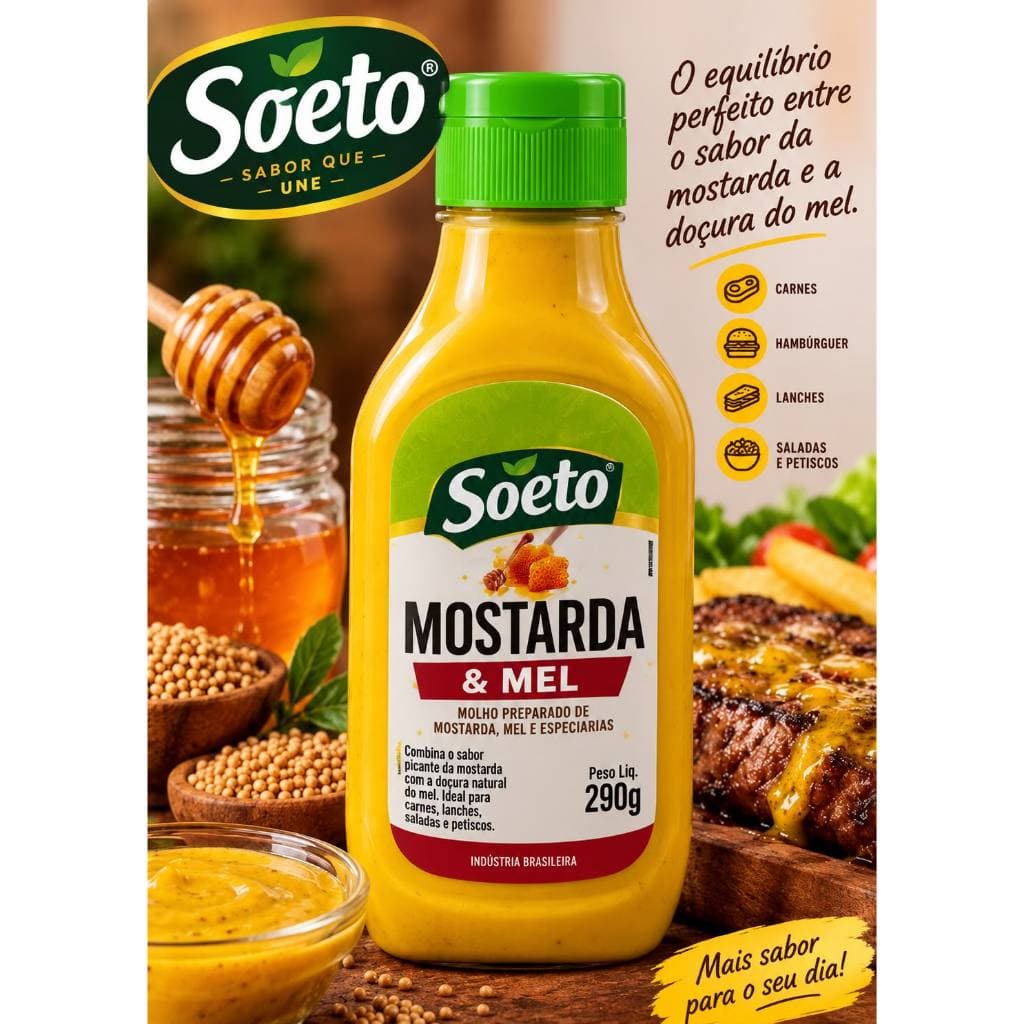 Molho Soeto Mostarda e Mel 290g Molho Cremoso Agridoce para Carnes Lances Saladas e Petiscos geleia