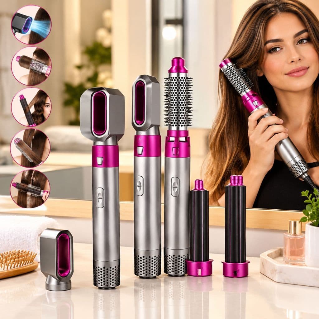 Secador de Cabelo 5 em 1 Escova Secadora Modeladora Alisadora Cachos Profissional Multifuncional para Cabelos em Casa