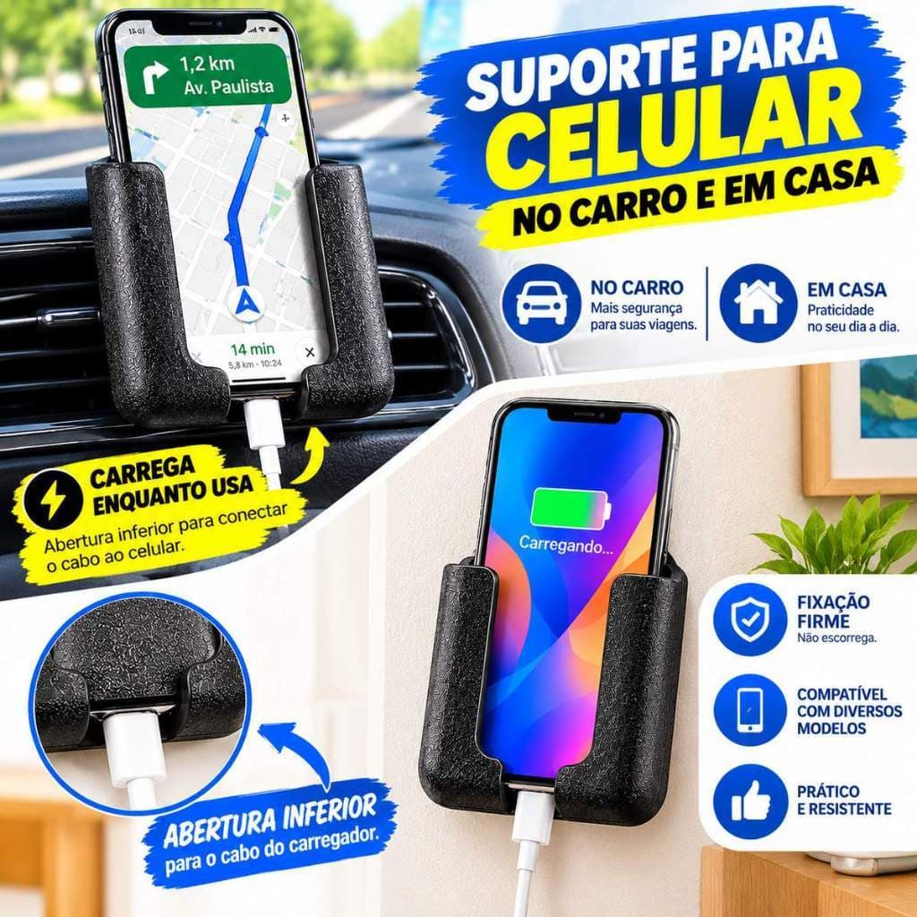 Suporte Para Celular Veicular Carro Adesivo Painel Universal Smartphone GPS Fixação Forte 360°