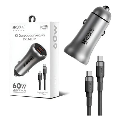 Carregador  Veicular Premium Power Turbo 60w Cabo Dual Tipo-c Forte Rápido Carregador de celular para carro