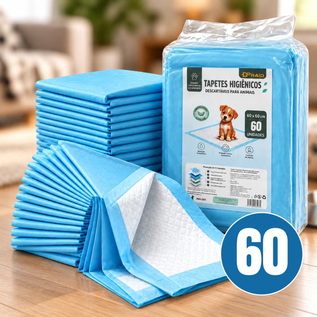 Tapete Higiênico Descartável para Cães 60x60 Kit 40un