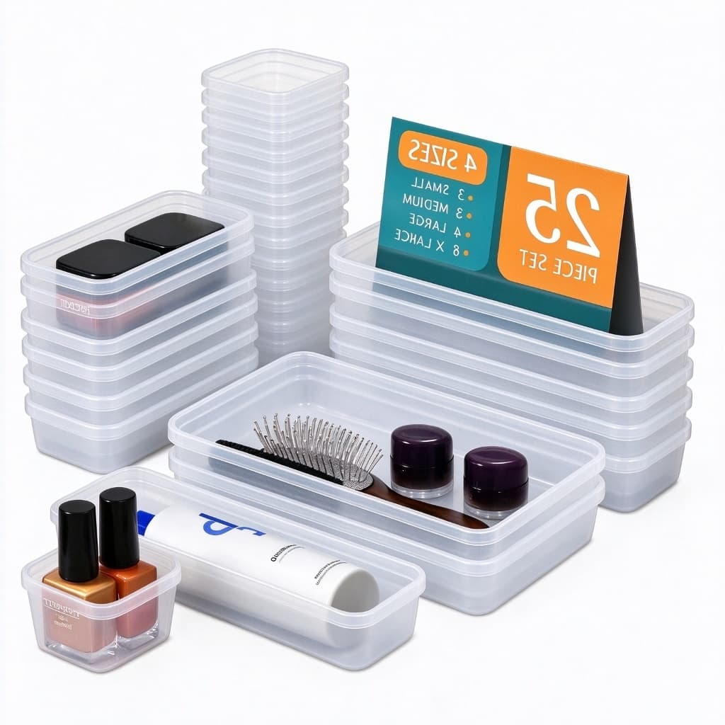 Conjunto25 Organizadores Multiuso Estilo Acrílico para Gavetas, Armários e Geladeira,Potes de Armazenamento para Cozinha