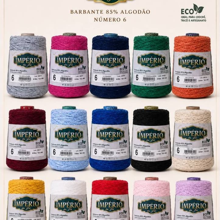 KIT 3 BARBANTES DE 600 G (COLORIDOS)| FIO 6| PARA CROCHÊ E TRICÔ| IMPÉRIO DOS FIOS