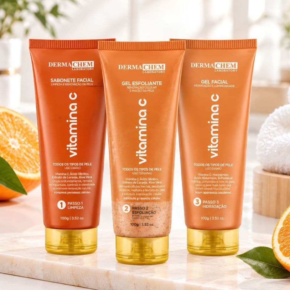 Kit Skin Care Clareador Vitamina C Anti-Idade Dermachem 3 Itens
