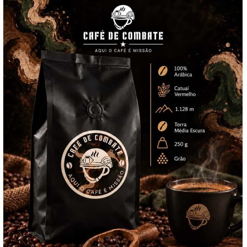 Café em Grãos e Moído 100% Arábica 250g Torra Média Escura Catuaí Vermelho Torra Fresca | Café de Combate