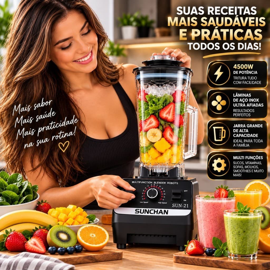Liquidificador Profissional 4500W 2L Potente para Sucos Vitaminas e Receitas 127V Sortido