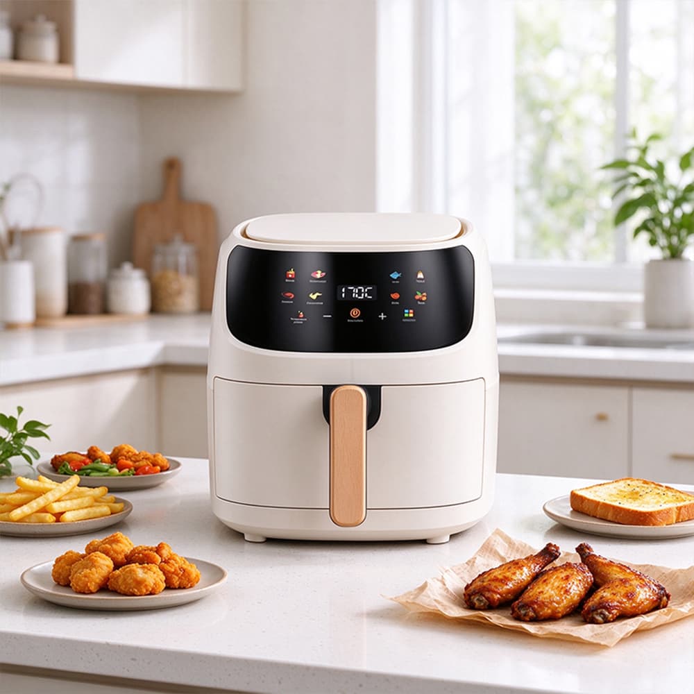 Fritadeira Sem Óleo Air Fryer 5L Digital Painel Touch 8 Programas Predefinidos Cesto Antiaderente Branco 1500W