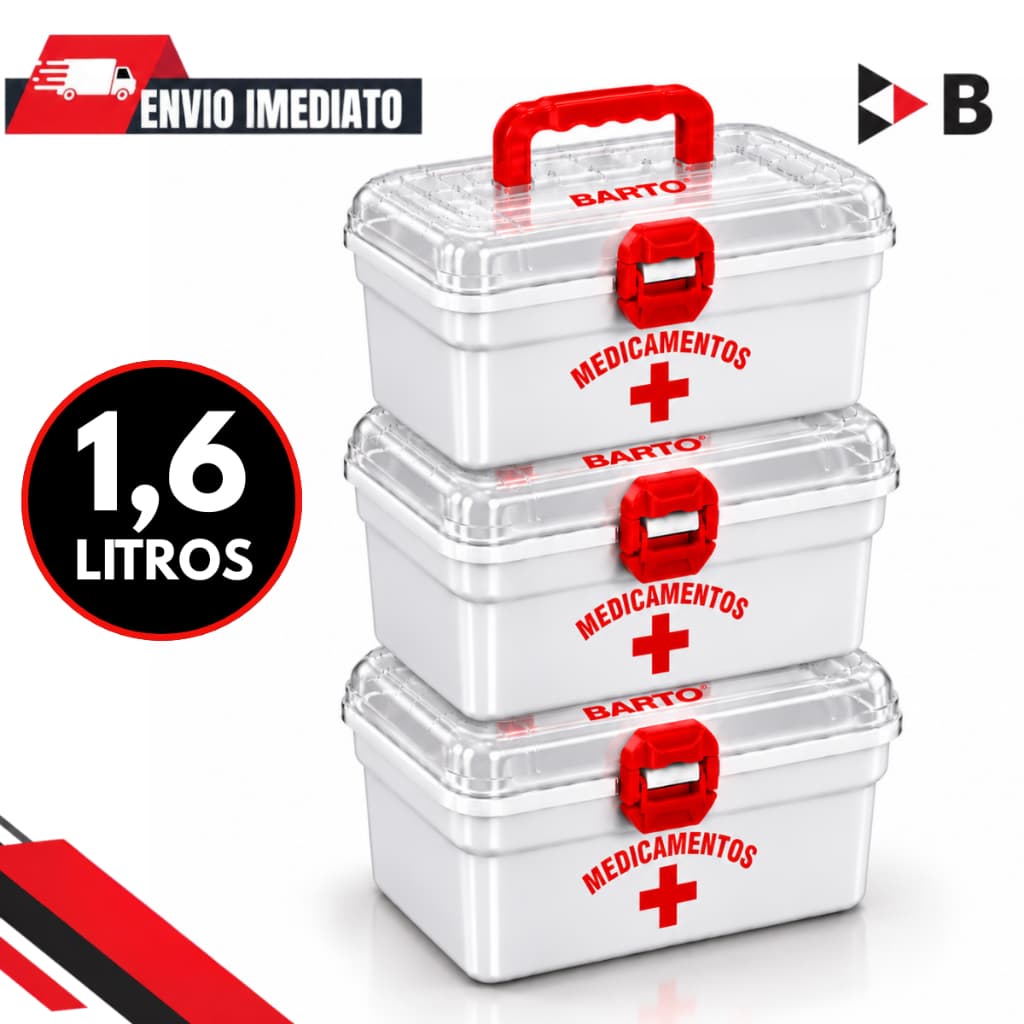 Kit Caixas De Primeiros Socorros 1,6 Litros Maleta Organizadora Com Travas De Plástico Resistente