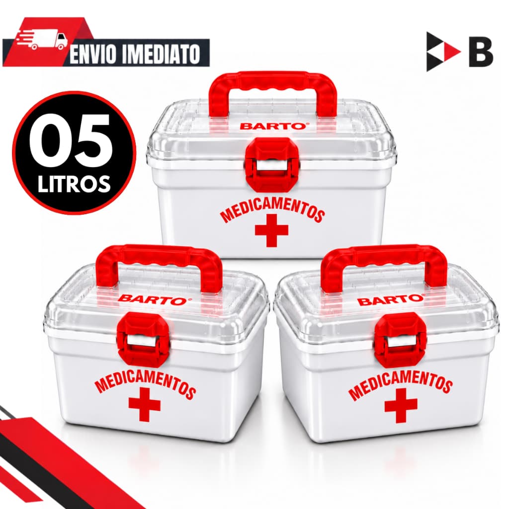 Kit Caixas De Primeiros Socorros 05 Litros Maleta Organizadora Com Travas De Plástico Resistente