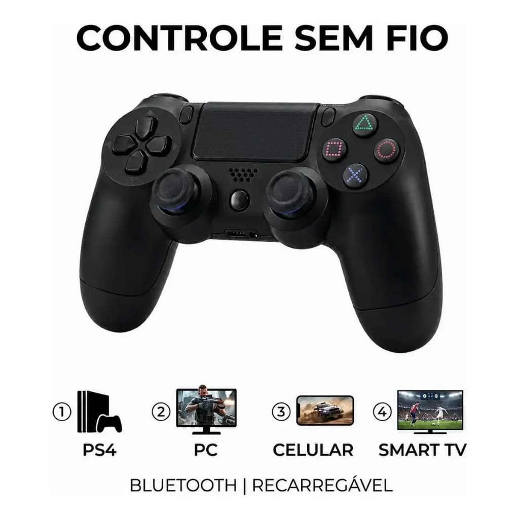 Controle Joystick Gamer para PS4 Pc Bluetooth Vibração Dupla Joystick Compatível Ps4 Videogame Tv Pc Celular Android