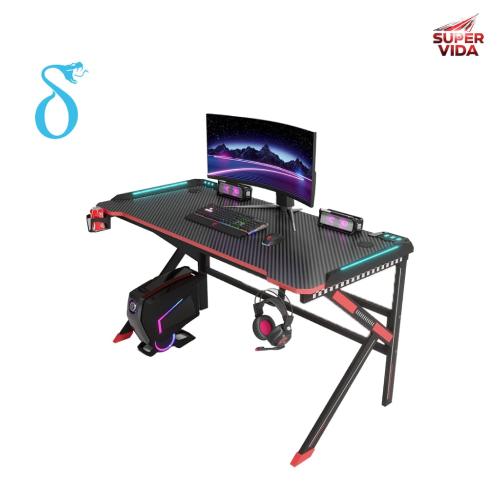 Mesa Gamer Rgb Delta-m1202k Com Textura De Fibra De Carbono Para Computador 120x60cm