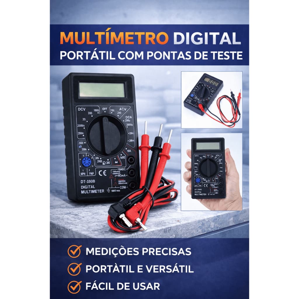 MULTIMETRO DIGITAL PORTATIL COM PONTAS DE TESTE