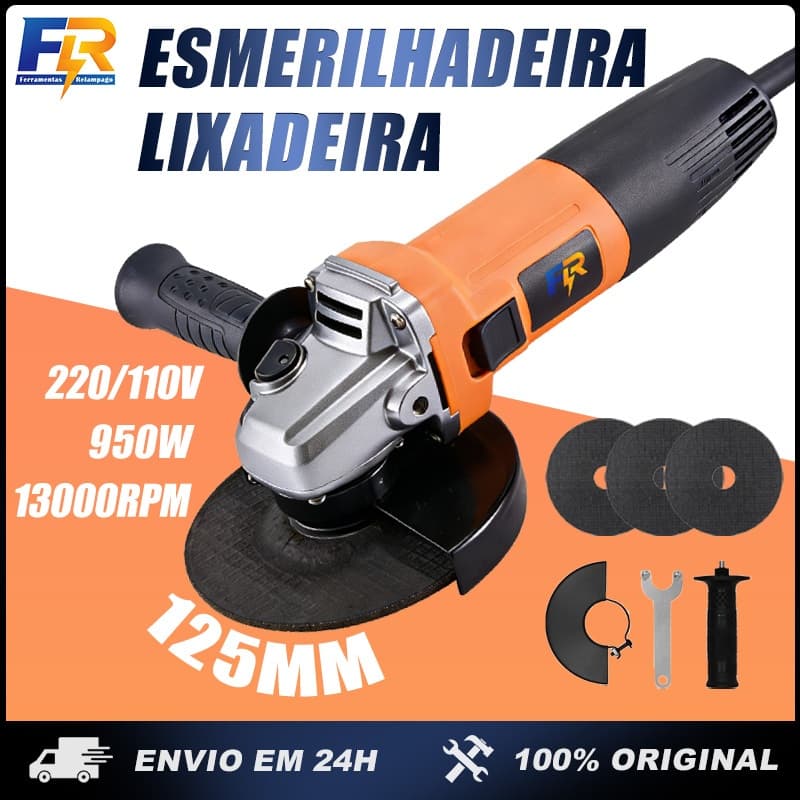 Esmerilhadeira Lixadeira Angular Profissional 125mm 950W 13000rpm com 3 Discos