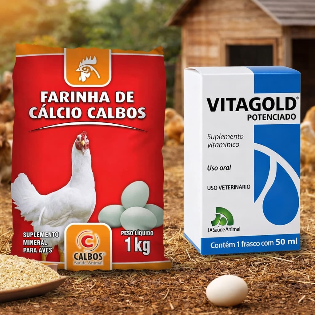 Kit Farinha Cálcio Galinha Suplemento + Vitagold Vitamina