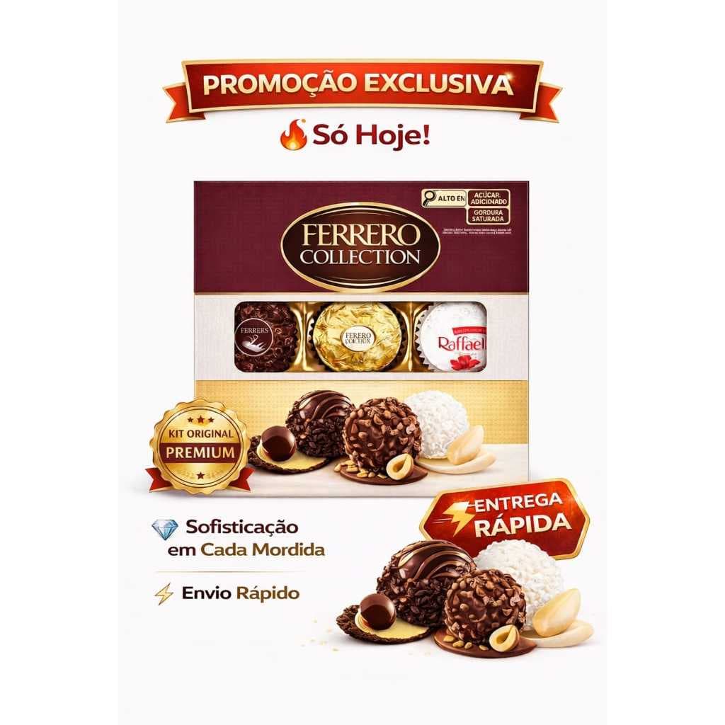 Ferrero Collection 77g Chocolate Importado /Cx 7 Bombons Sortido/Ferrero Rocher, Rafaello e Rondnoir