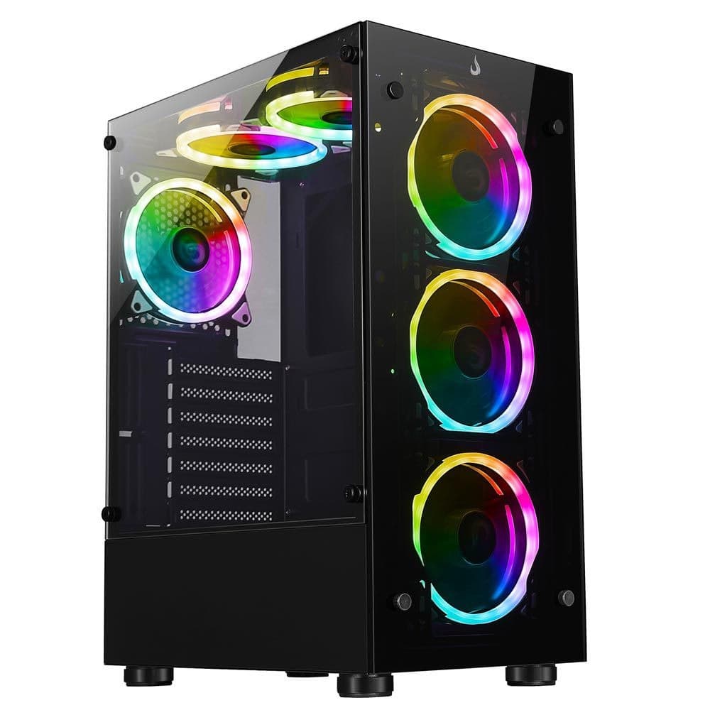 Gabinete Gamer Rise Mode Glass 06X Mid Tower Vidro Temperado USB 3.0 C/ 6x Fans ARGB Preto - RM-CA-06XB-ARGB