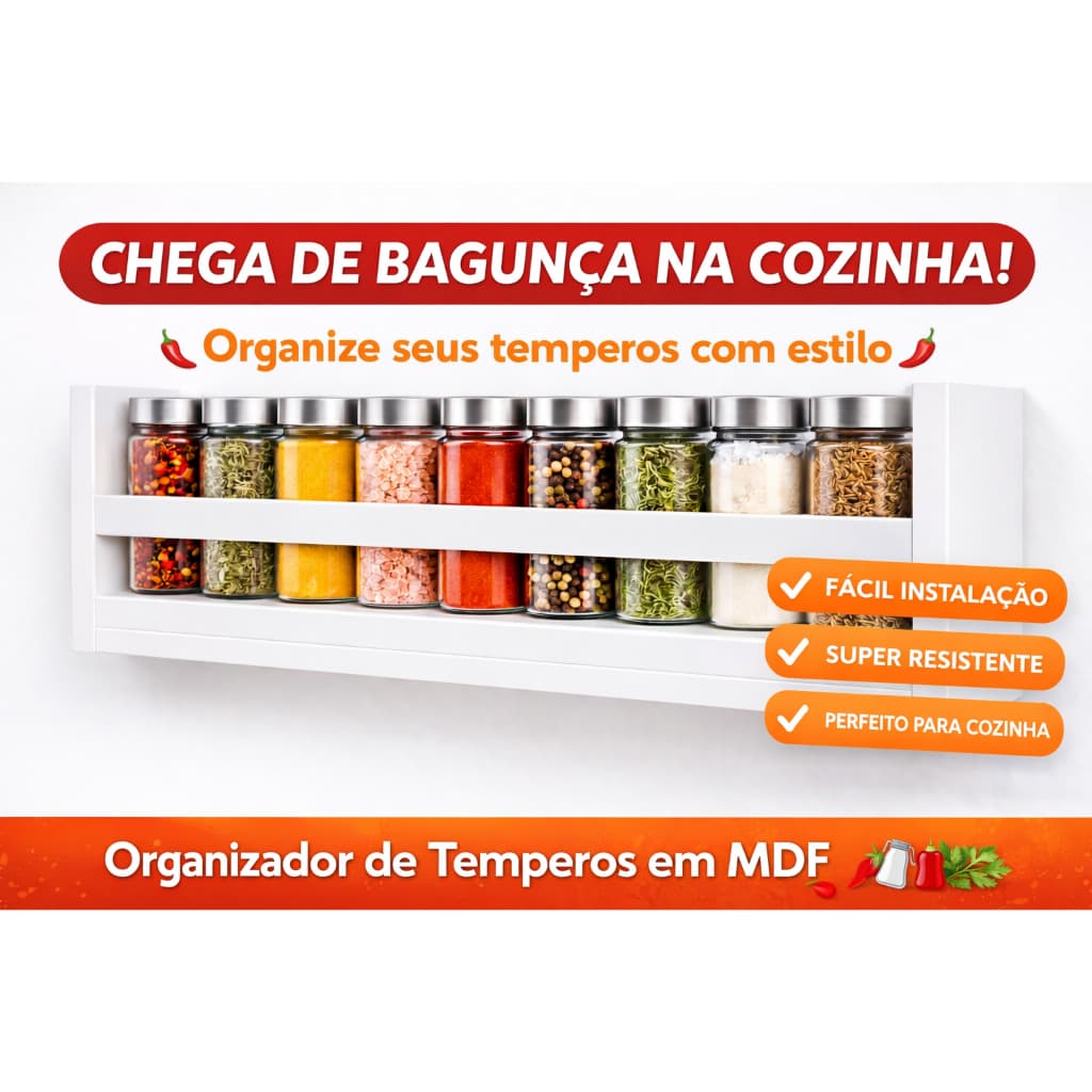 Porta Temperos de Parede MDF Prateleira Porta Temperos Cozinha Organizador Temperos Parede