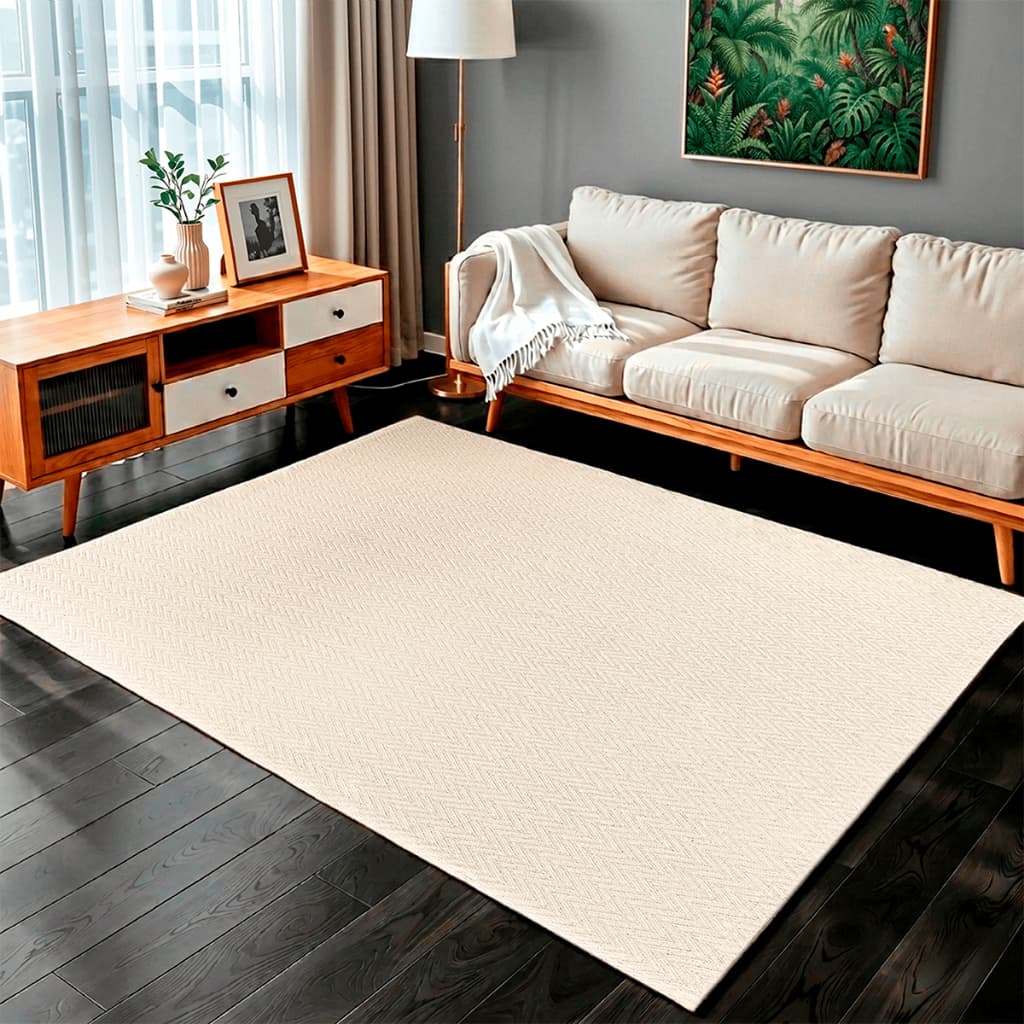 Tapete 100% Algodão Grande Sala Quarto Chevron Boho Antiderrapante 1,40m X 2,00m Rústico ZigZag