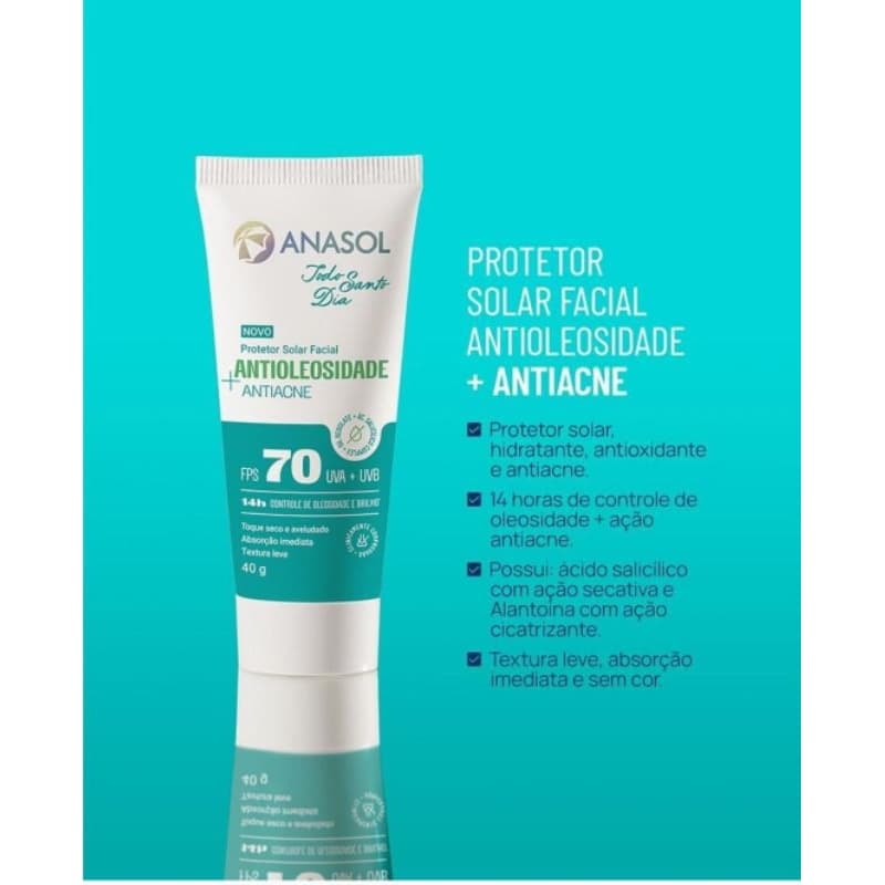 Anasol Todo Santo Dia Protetor Solar Facial-Antioleosidade AntiACNE FPS 70-Toque Seco Alta qualidade