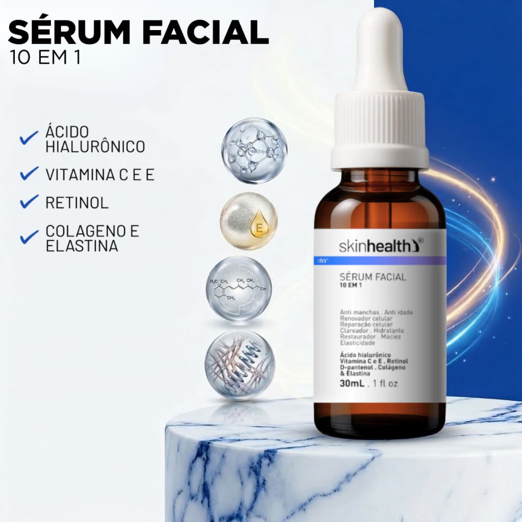 Serum Facial 10 em 1 Skin Health + Brindes ( Ebook + Curso Completo ) Vitamina C e Acido Hialurônico anti-idade
