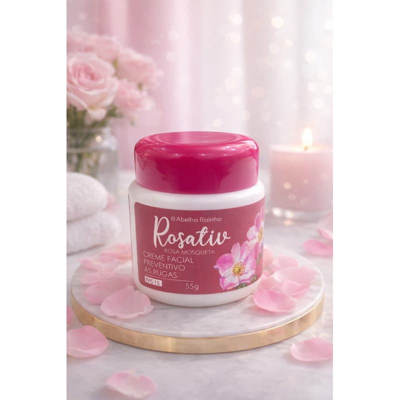 🌹 Creme Facial Rosativ Rosa Mosqueta FPS 15 – Anti-idade 55g 🌹